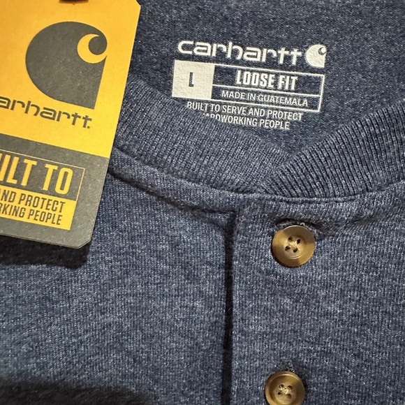CARHARTT Loose Fit Short Sleeve Pocket 3-Button Henley SHIRT L Navy TK0084-M - Picture 4 of 4